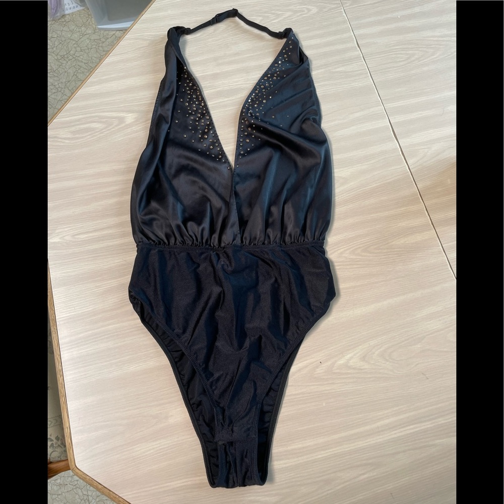 La SENZA Black Halter One-Piece Bodysuit with Stud Detail